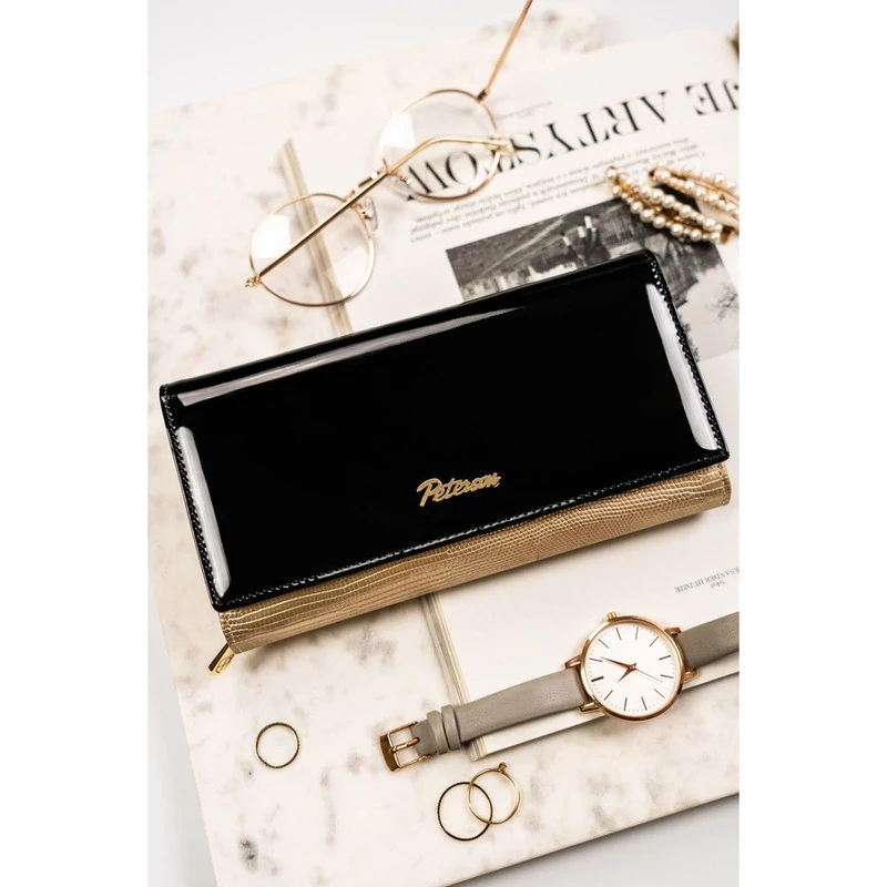 Peterson Női Bőr Pénztárca Ptnlj-42100-0674 Black-Gold