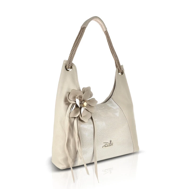 Zellia Női Válltáska 26038F Beige-Arany - Csillámos - Virág Dísszel -