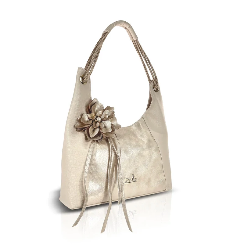 Zellia Női Válltáska 26038F Beige-Arany - Glass - Virág Dísszel -