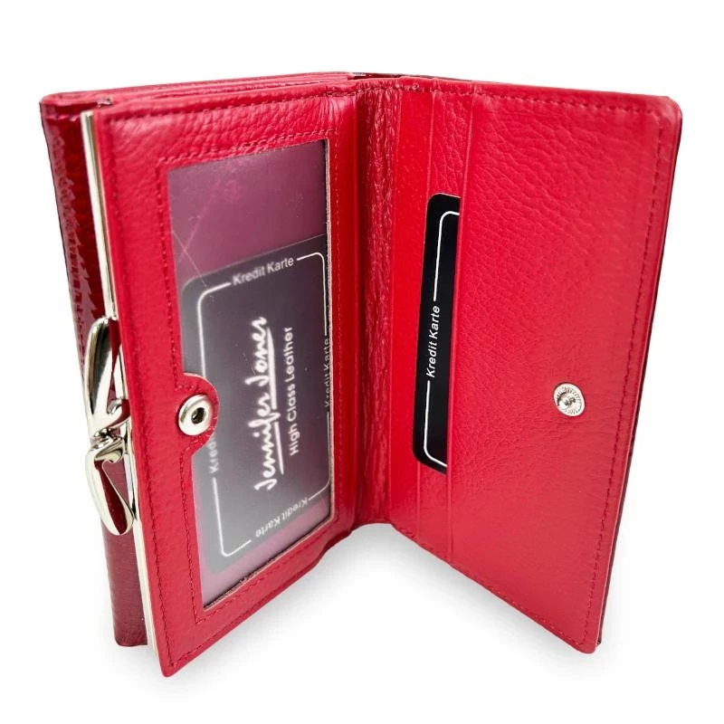 Jennifer Jones Női Bőr Pénztárca 5245-2 Piros - Lakk - Közepes Méret -