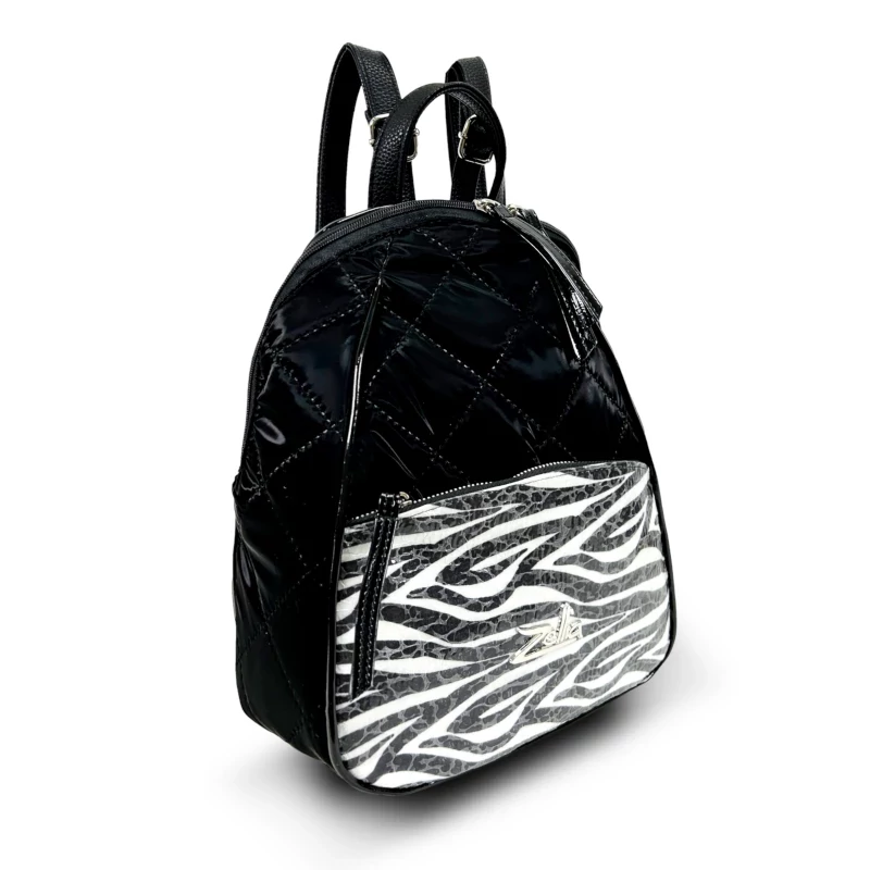 Zellia Női Hátizsák 24045 Fekete Steppelt - Vízlepergetős - Lakk Zebra Minta -